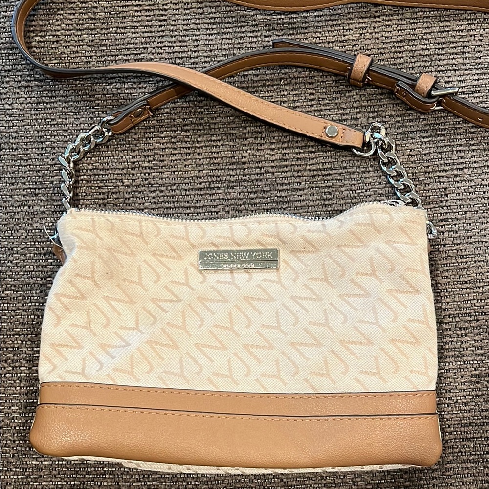 Jones New York Signature Cream and Tan Crossbody Bag